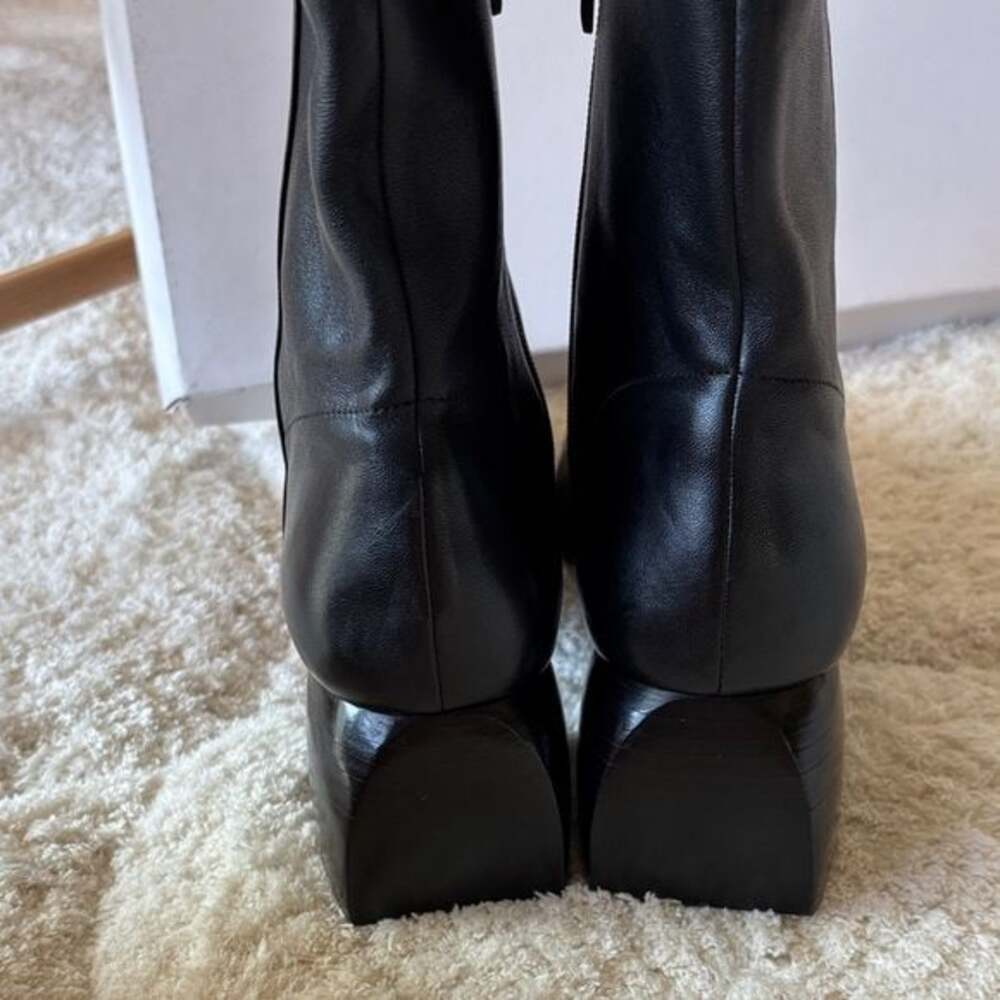 Paolo Black Leather Square-Toe Ankle Boots with Block Heel - Picture 4 of 8